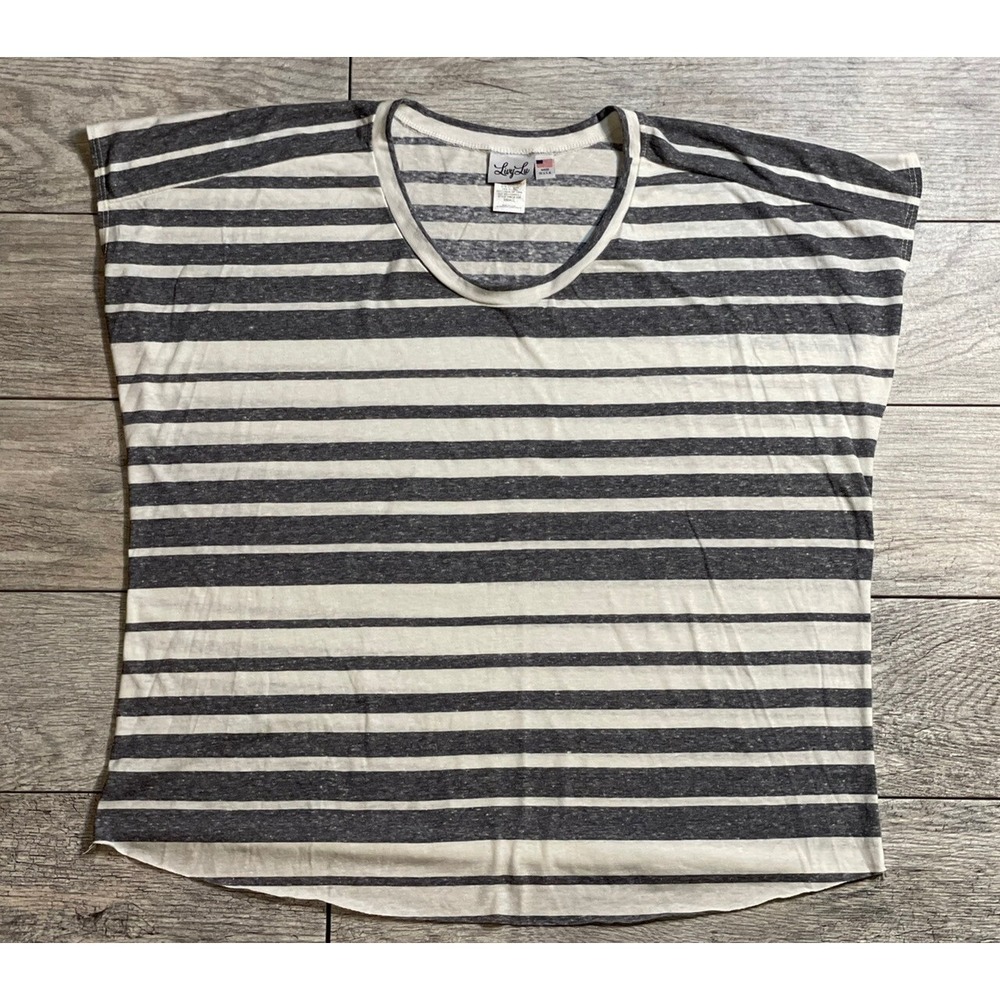 Livy Lu Boutique brand Gray White Stripe casual‎ short sleeve oversize shirt XL